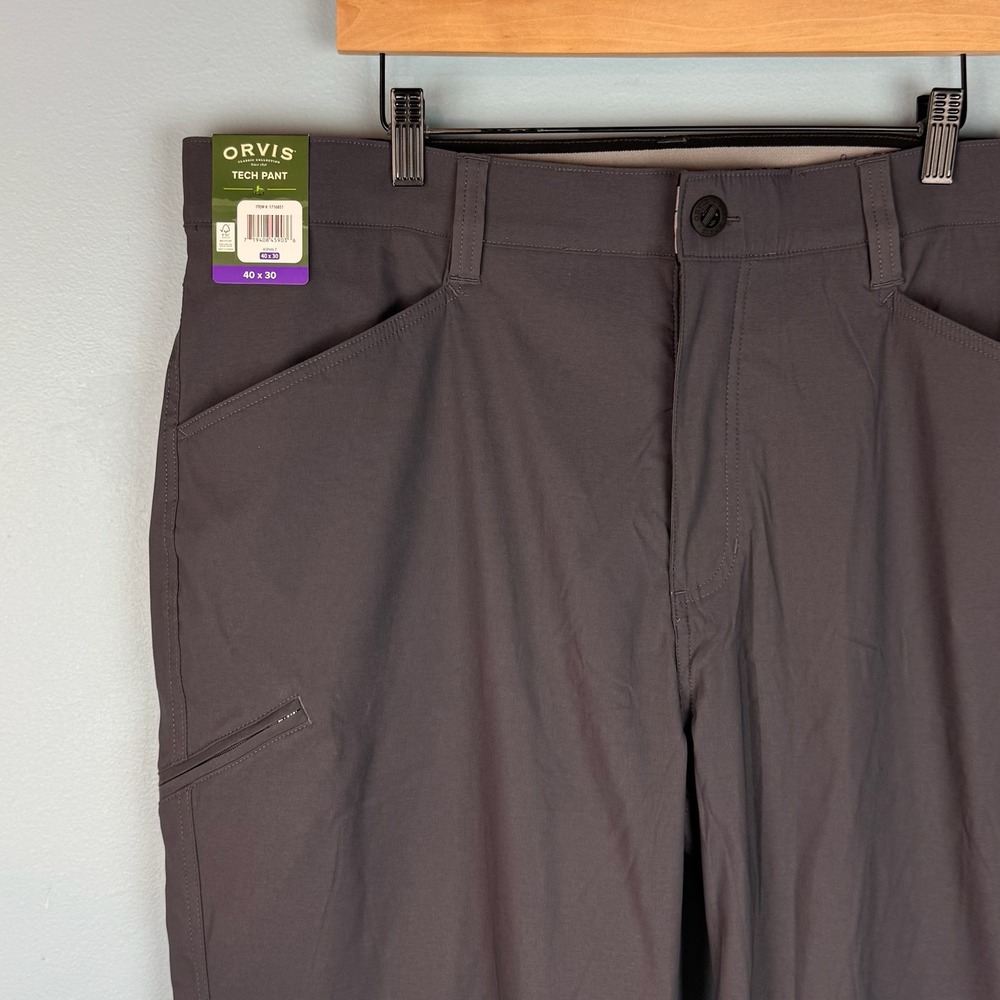 NEW Orvis Tech Pants Mens 40x30 Gray Straight Leg Water Repellent Stretch Hiking